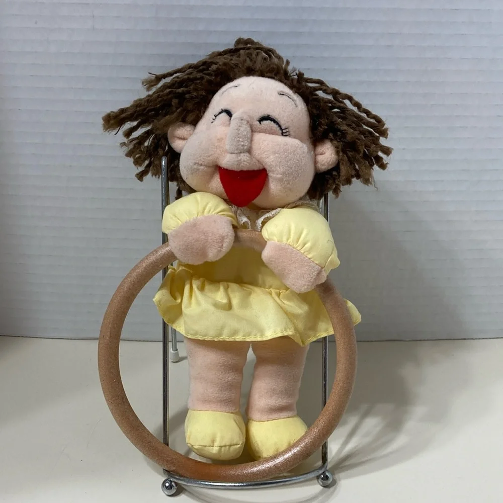 Emily Towel Hanger Plush Doll Yellow Dress Wooden Ring Holder 8” Whimsy Fun